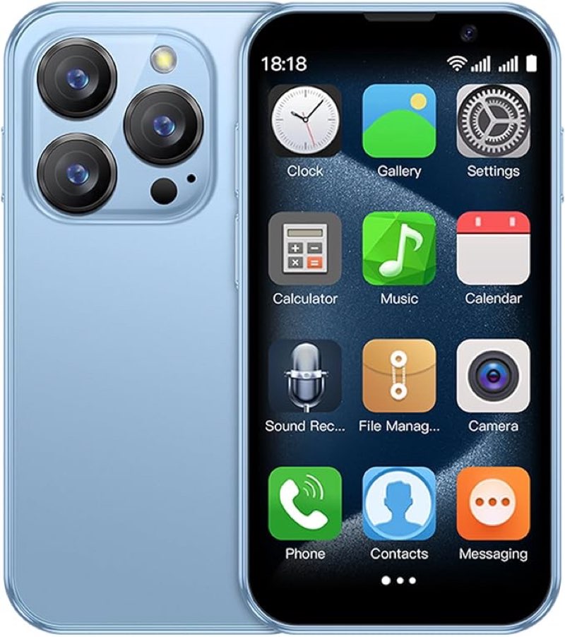 XS18Pro 3G Mini Smartphone 3.0 Inch WiFi GPS Quad Core Android 8.1 Cute Palm Smartphone Slim Body HD Camera Dual Sim Compatible with Google Play 2GB RAM 16GB ROM China Mobile (Light Blue)