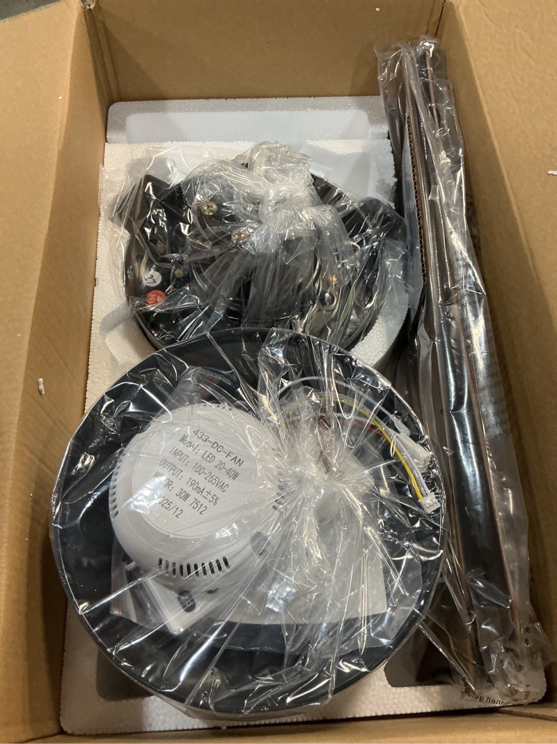 Condition photo showing New/Like New for Ceiling Fans with Lights - 42 Inch Low Profile Ceiling Fan with Light and Remote, Reversible DC Motors, 3CCT Dimmable Noiseless, Black&Wood Flush Mount Ceiling Fan for Bedroom/Living Room 42 Inch Black+Wood