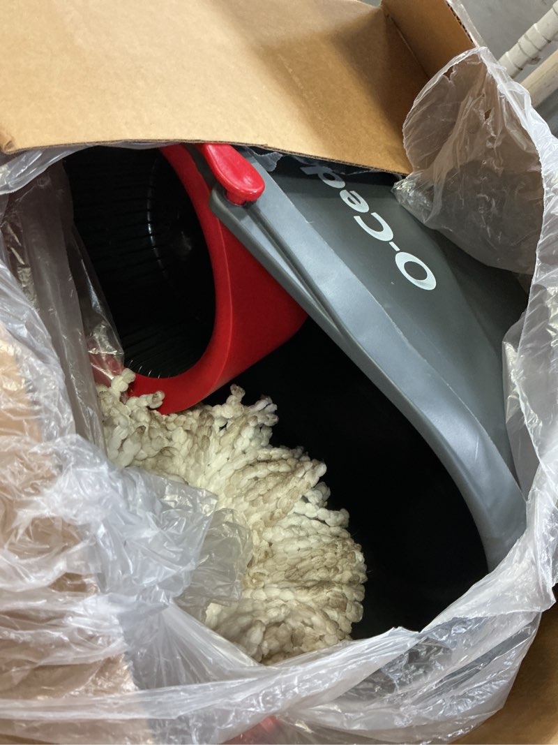 Condition photo showing As Is for o-cedar easywring microfiber spin mop, bucket floor cleaning system, red, gray, standard easywring spin mop & bucket