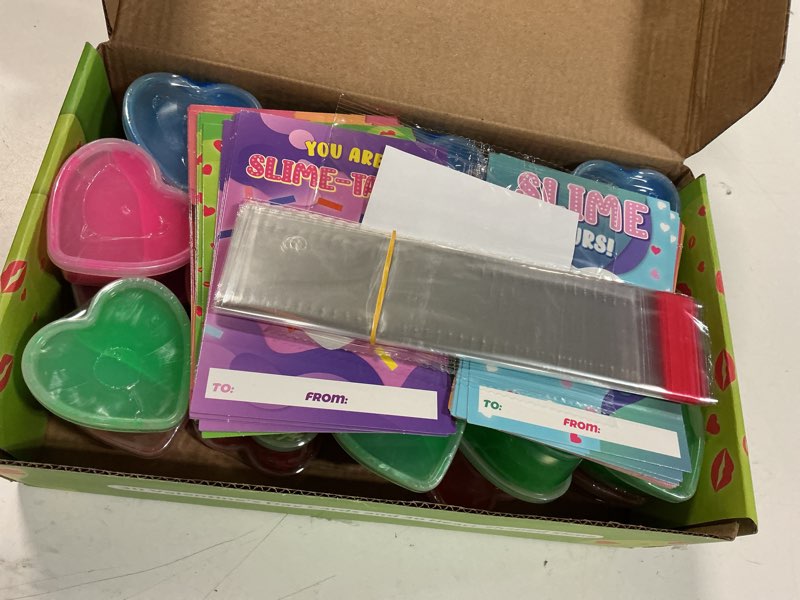 Condition photo showing New/Like New for ochido valentines day cards for kids- 30 set of heart shape slime with valentines greeting cards - valentine exchange gifts for kids ,school event /classroom prizes,valentine's party favors