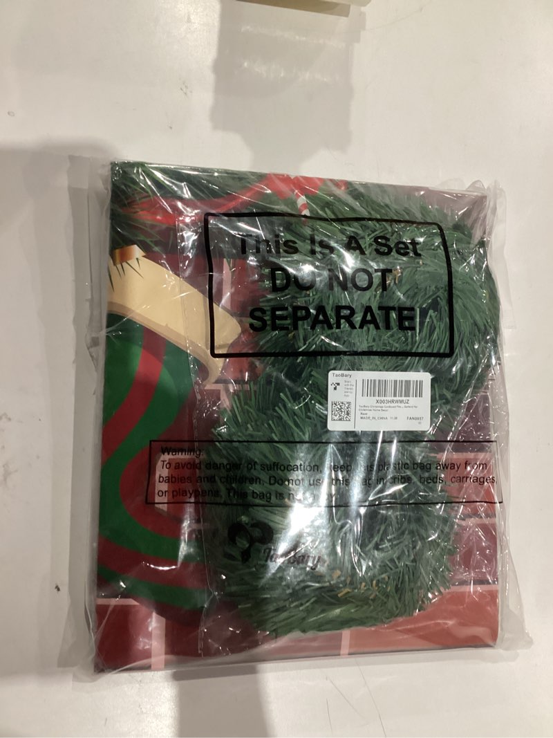 Condition photo showing New/Like New for TaoBary Christmas Cardboard Fireplace 35.4 x 38.6 Inch Red Brick Bulletin Board Decoration Christmas Holiday Hearth Bulletin Board with 16.4 ft PVC Artificial Garland for Christmas Home Decor