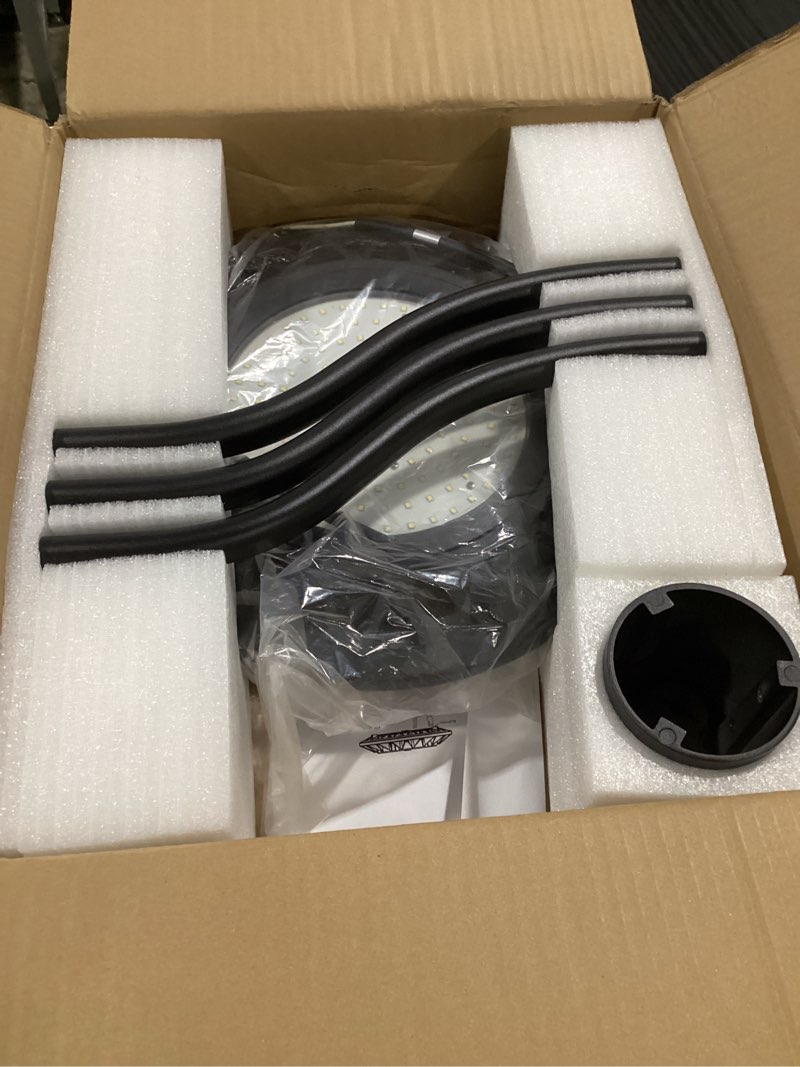 Condition photo showing Good Condition for led post top light 100w circular, 5000k dlc/etl listed led street area post top light, outdoor ip65 waterproof, pathway pole light, yard light fixture (100w)