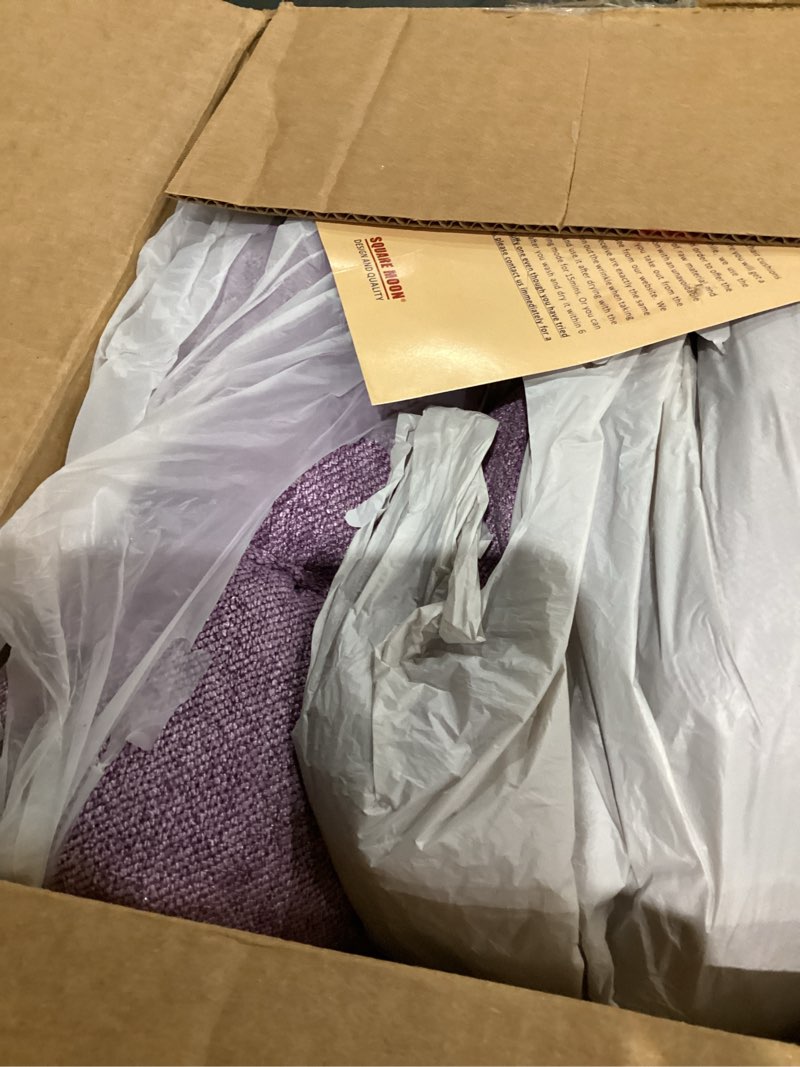 Condition photo showing As Is for SQUARE MOON D-Shaped 3" Thick Chair Cushions, Chair Pads for Dining Chairs and Kitchen Chairs, Indoor Dining Room Seat Cushions with Ties, Machine Washable, 17" x 16" x 3", 4/Pack, Light Purple B-17" x 16" x 3", 4/Pack B-light Purple