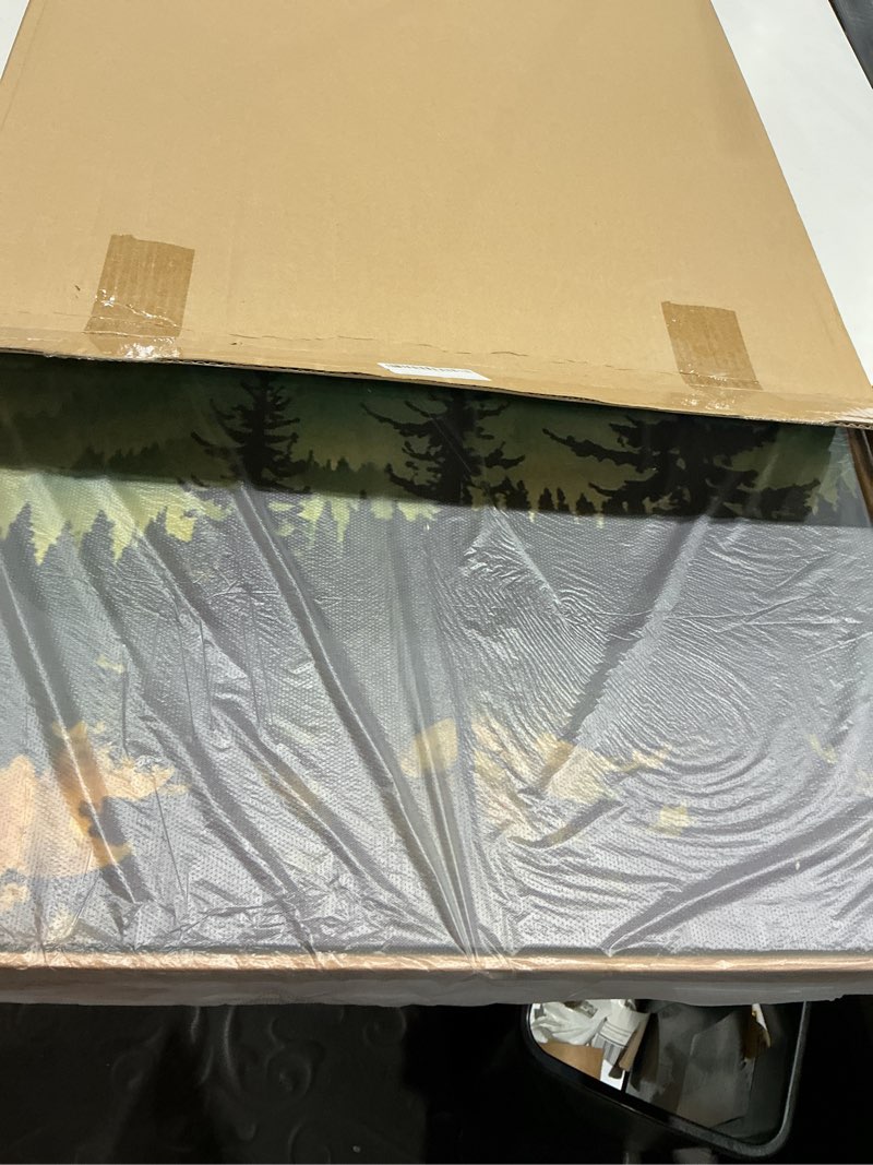 Condition photo showing Good Condition for lhiuem large boho sunset mountain framed canvas wall art,retro pine tree wall decor,nature foggy forest wall painting,bohemian landscape artwork for living room,bedroom,dining room,office -24"x36"x3 sunset forest mountain wall art 36"l x 24"w