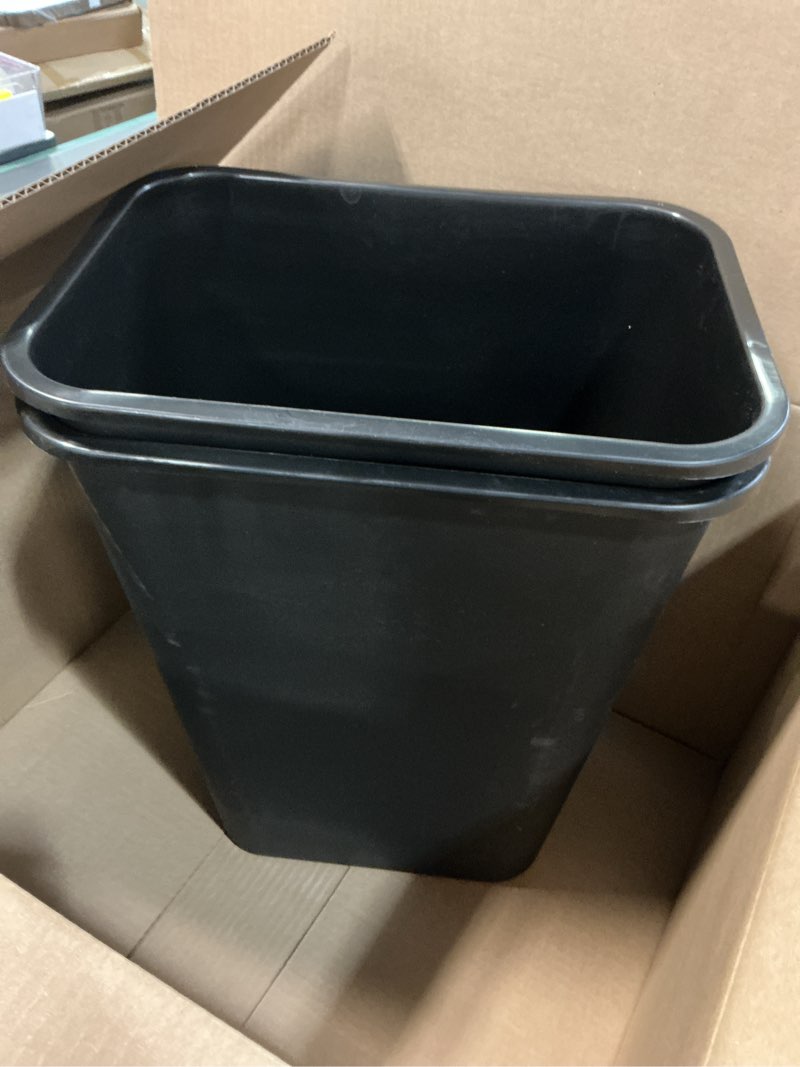 Condition photo showing Good Condition for Amazon Basics Small Trash Can, Rectangular Commercial Office Wastebasket, 3 Gallon (Pack Of 2), Black Black 3 Gallon (Pack of 2)