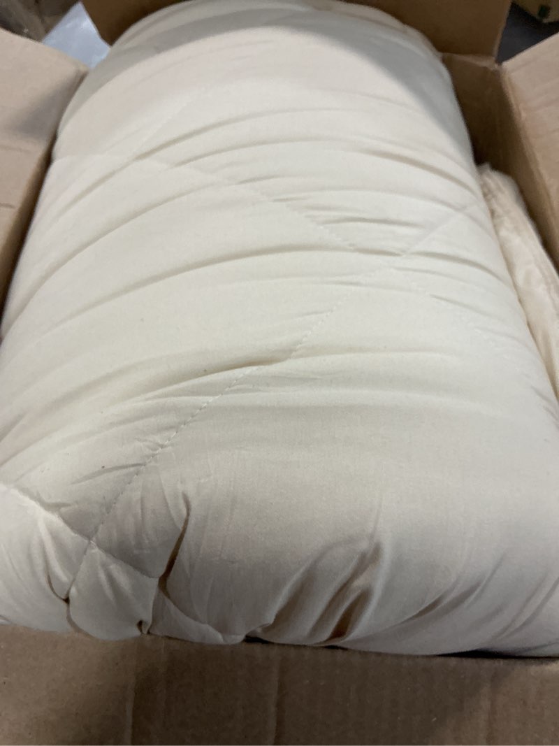 Condition photo showing As Is for gohome 128x120 oversized king comforter all season extra large king size microfiber comforter quilted down alternative duvet insert with 8 corner tabs beige supper king plus-128"x120"