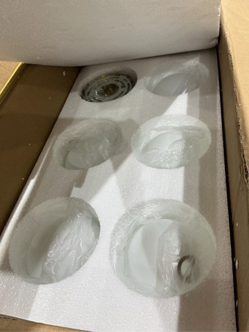 Condition photo showing As Is for gold modern chandelier 5-light glass globe ceiling light fixtures mid century modern sputnik chandelier for dining room kitchen island bedroom living room 41.3in diameter gold+milk glass 5 light