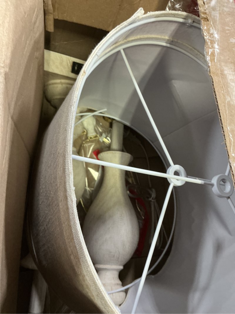 Condition photo showing As Is for Farmhouse Table Lamp Set of 2 for Bedroom Living Room with USB A+C, 28" Tall Vintage Rustic Traditional Nightstand Bedside Lamps Retro Side Table Lamps, Rotary Switch, Washed White, Bulb not included Antique White