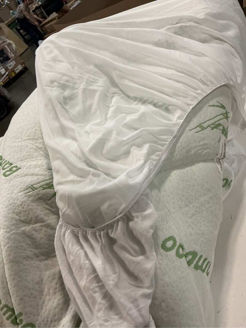 Condition photo showing As Is for ultra soft queen size mattress topper - viscose made from bamboo pillow top mattress pad for back pain relief - naturally cooling for hot sleepers, green green queen
