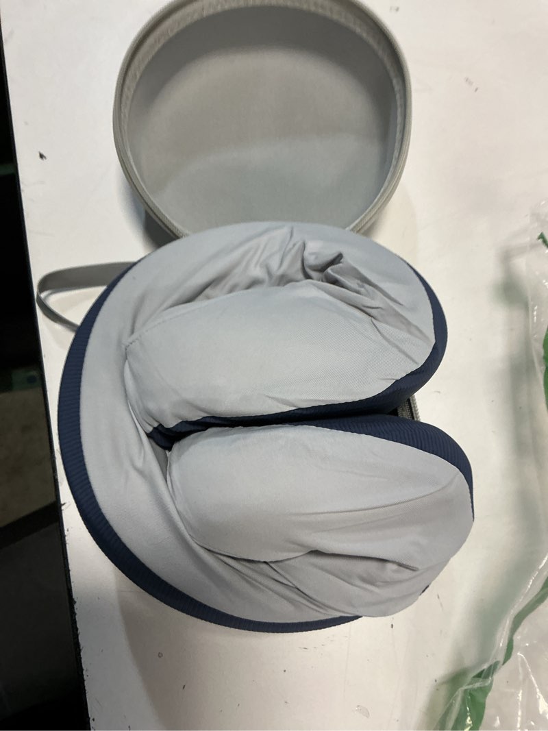 Condition photo showing Good Condition for SKYTRAX COMF® Premium Ergonomic Memory Foam Travel Neck Pillow, Washable Cooling Ice Silk Cover, Firm Neck Support for Airplane Long Flights & Pain Relief, with Portable Carry Case (Grey)