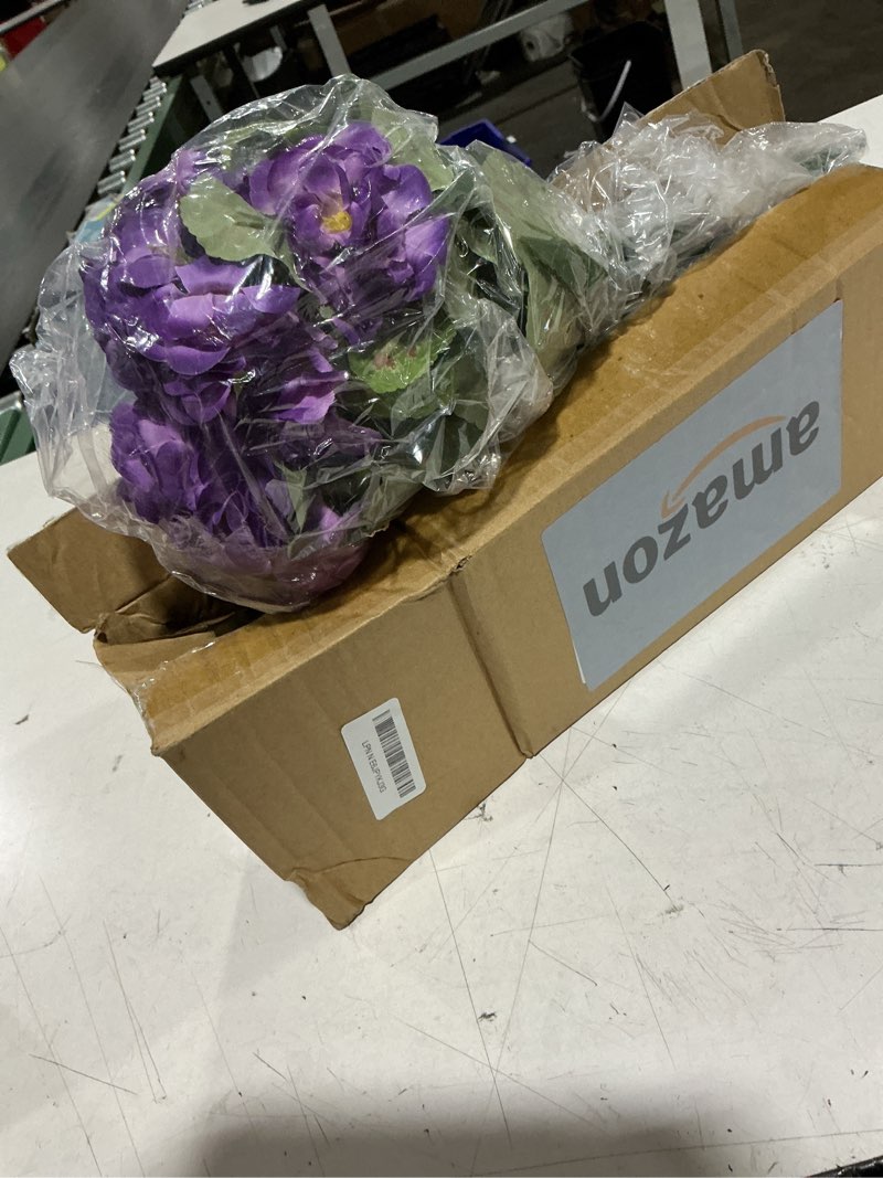 Condition photo showing New/Like New for artificial geranium fake flowers for outdoors decoration, 6 bundles silk geraniums flower uv resistant look real faux plants for outside planter front door garden patio balcony yard home, purple 6 purple