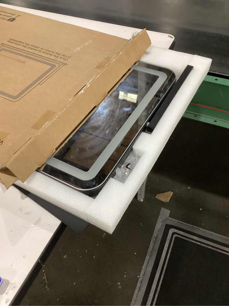 Condition photo showing New/Like New for FENNIO Vanity Mirror with Lights 22"x17",LED Lighted Makeup Mirror,Large Makeup Mirror with Lights,Touch Screen with 3-Color Lighting,Led Mirror Makeup,Dimmable,for Vanity Desk Tabletop,Bedroom Black 22"L x 17"W