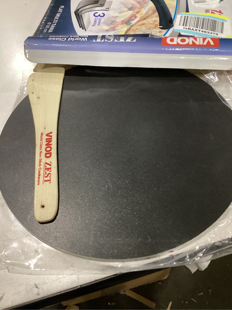 Condition photo showing As Is for vinod cookware flat multi cooking griddle (tawa) with induction base - 100% aluminum non stick pan with anti scratch surface - flat multi use crepe pan - (black) - (12 in / 30 cm) 30 cm induction - non stick