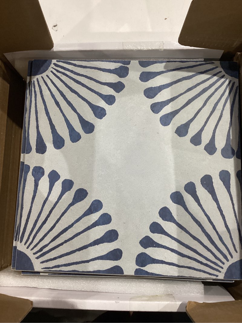 Condition photo showing Good Condition for 16-Sheet Peel and Stick Floor and Wall Tile, 9" x 9" Blue Stone Composite Self Adhesive Vinyl Flooring, Patterned Flower Groutable Backsplash Tile for Kitchen Bathroom Shower 9 Inch x 9 Inch Blue 16