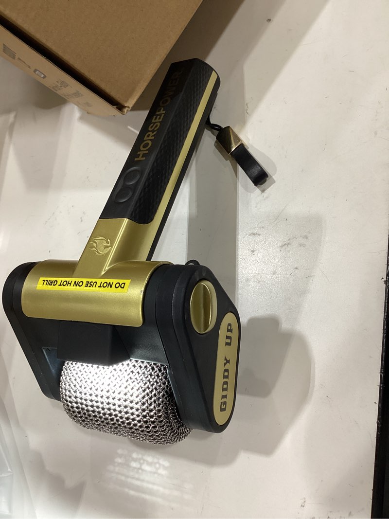 Condition photo showing Good Condition for horsepower giddy up gold bristle-free spinning grill brush w/led & longer run time, cordless/rechargeable, 304 stainless steel power roller blasts away burnt-on food, no bristles no preheating 350 rpm extra battery life