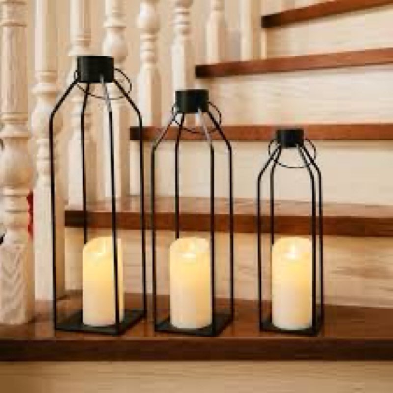 HPC Decor 22'' 19'' 16'' Lanterns Decorative w/Flickering Timer Candles- Tall Large Black Metal Cand