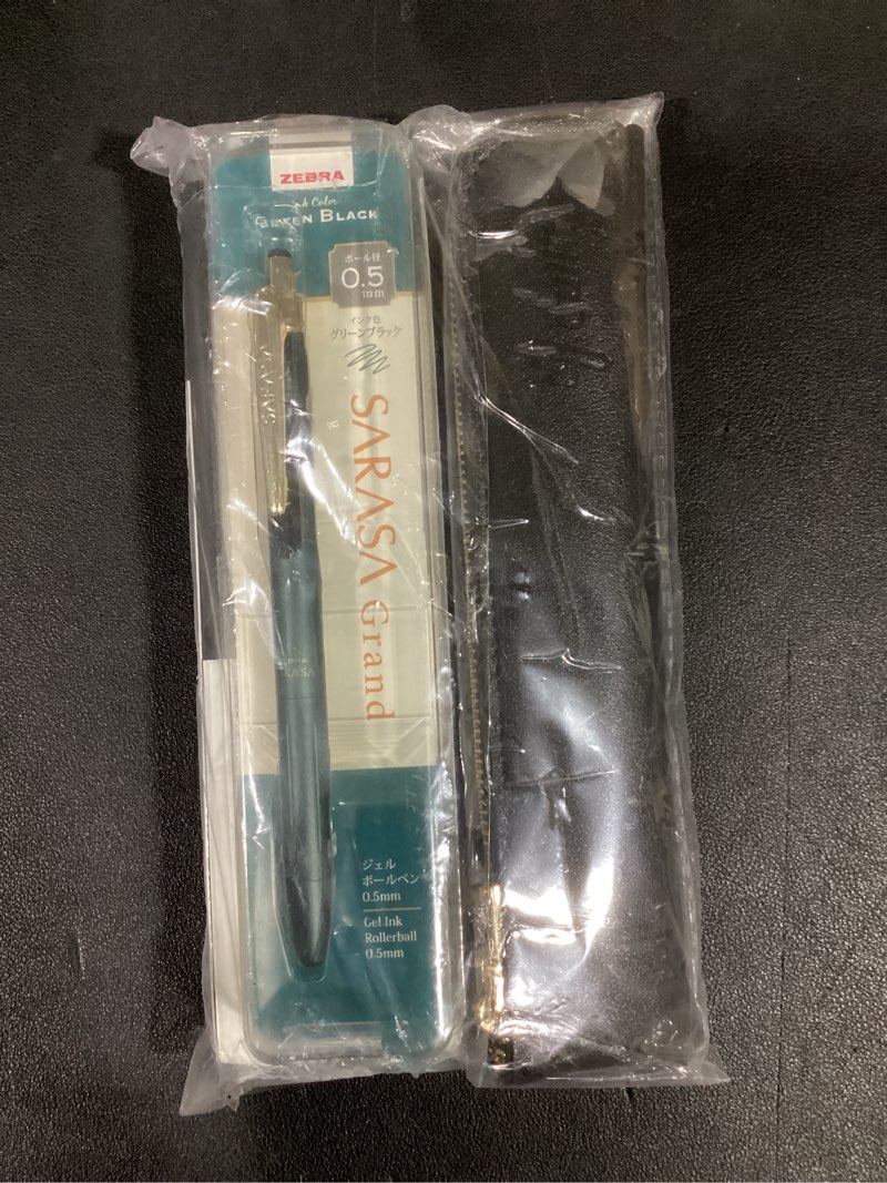 Condition photo showing New/Like New for ZEBRA SARASA GRAND Gel Ballpoint Pen 0.5mm Green Black + 10 Refills, original Black slim pen case