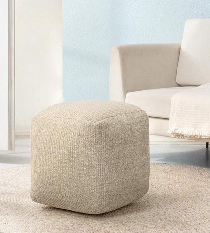 anji mountain pouf ottoman foot rest, handmade ottoman pouf, comfortable foot stool, decorative floor seating for living room decor, bedroom & home décor accent - natural