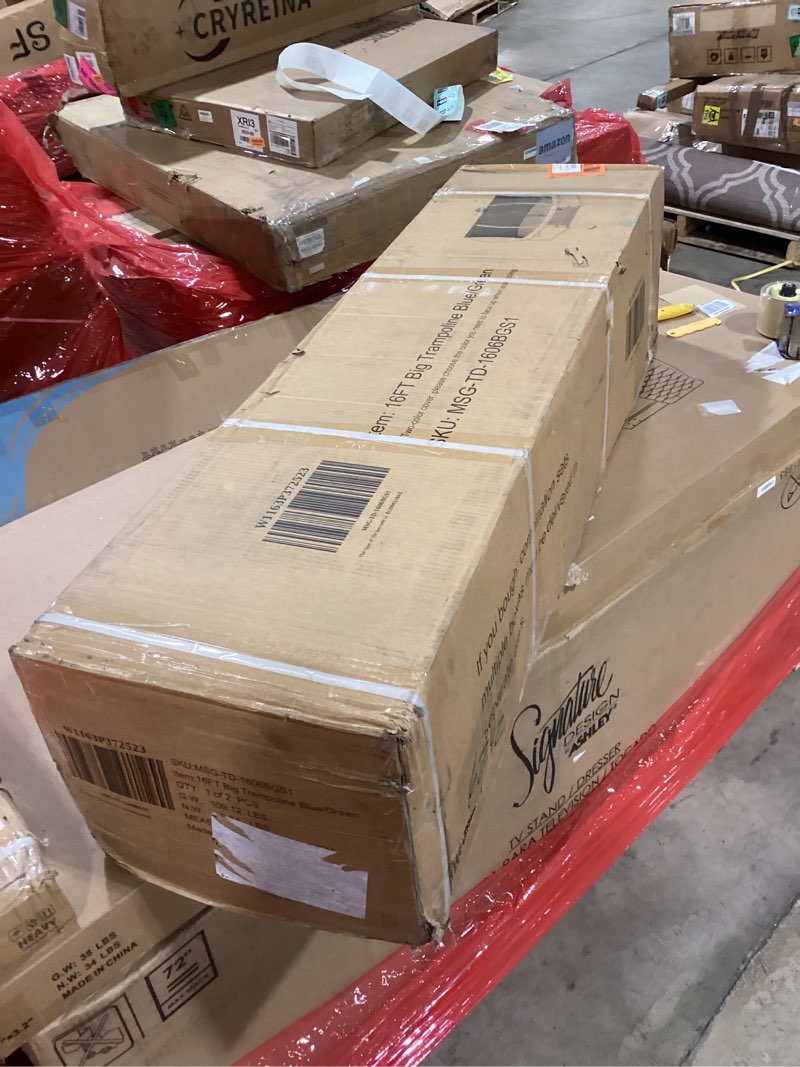 Condition photo showing New/Like New for Lyromix 12 14 15 16FT Trampoline Outdoor with Basketball Hoop, Trampoline for Kids and Adults, Recreational Trampoline, Stakes Green 16FT