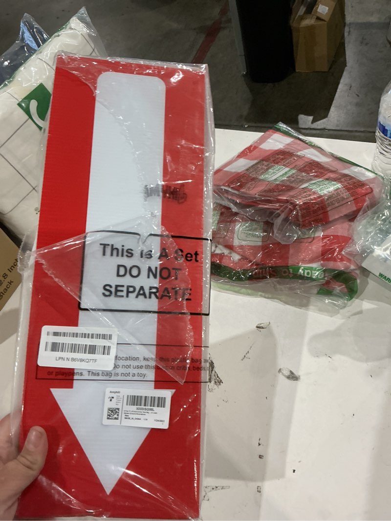 Condition photo showing As Is for 2 pcs 17 x 6 inch arrow yard sign red corrugated plastic this way decor double sided directional stake with 12 inch sturdy metal stakes for outdoor lawn garden ground decorations
