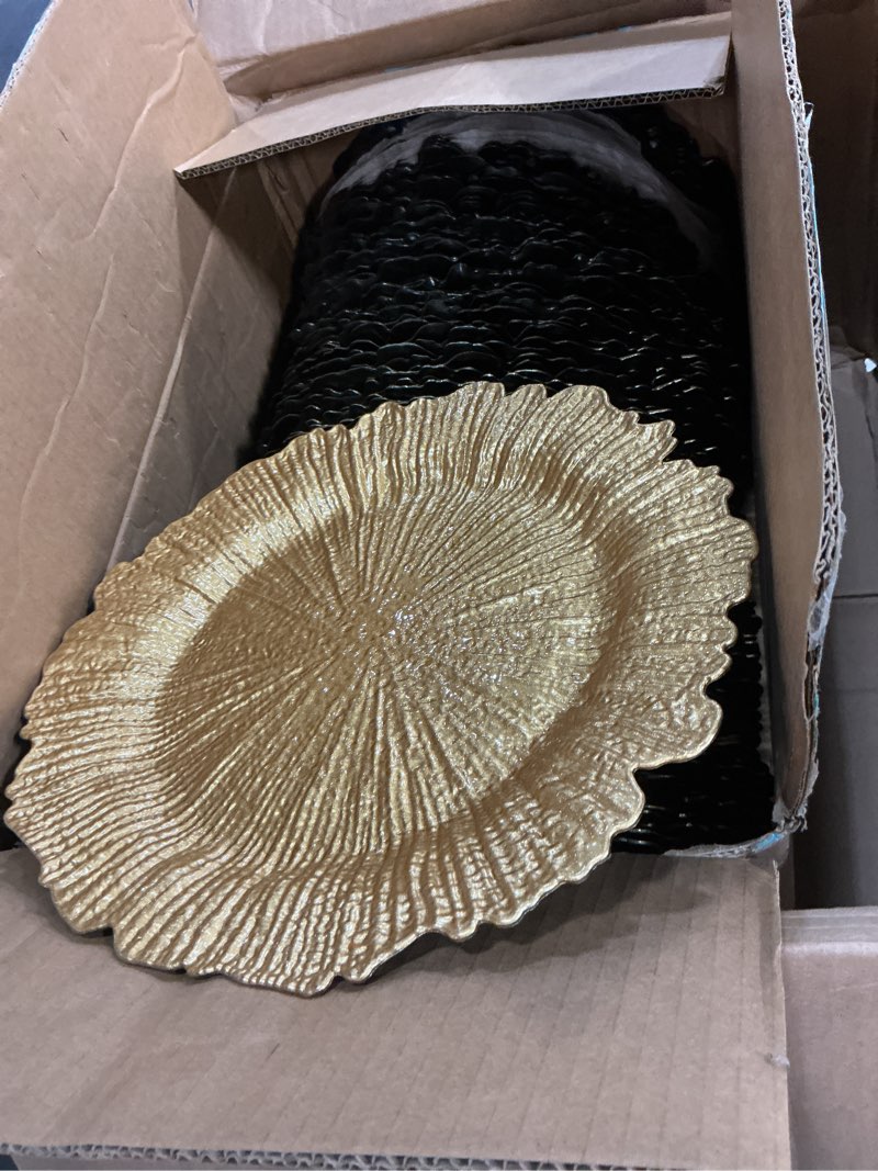 Condition photo showing Good Condition for maoname 13" gold charger plates set of 100, plastic reef plate chargers bulk, round charger for dinner plates, table chargers for wedding decor 100 gold