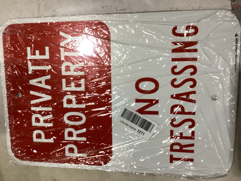 Condition photo showing Good Condition for smartsign private property no trespassing sign - 2-pack, 12" x 18", 80 mil thick aluminum composite (acm), pre-drilled holes, red and white, made in usa 12" x 18" - al acm (pack of 2)