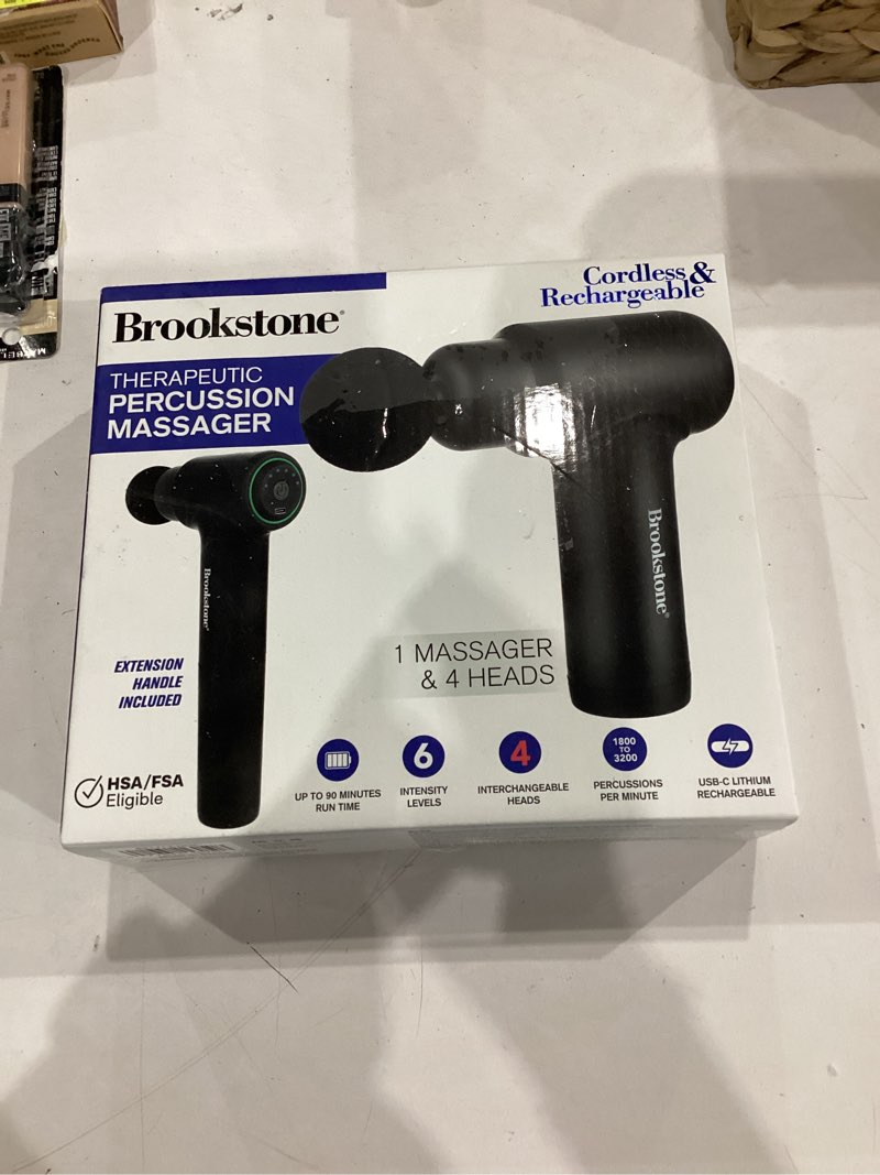 Condition photo showing Good Condition for brookstone deep tissue massage gun for pain relief & muscle recovery – 9-speed handheld percussion massager, 4 heads, type-c rechargeable, quiet, 3200 rpm, shockproof design