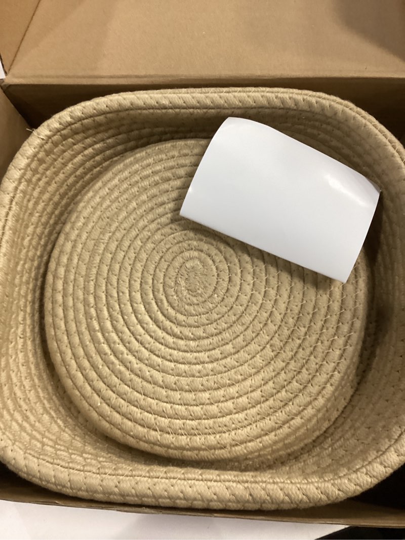 Condition photo showing Good Condition for Sea Team Round Cotton Rope Storage Basket with Lid, Decorative Woven Storage Bin, Pot, Caddy, Organizer, Container for Snacks, Towels, Plants, 13 x 9 Inches (Large Size, Khaki) Large Khaki