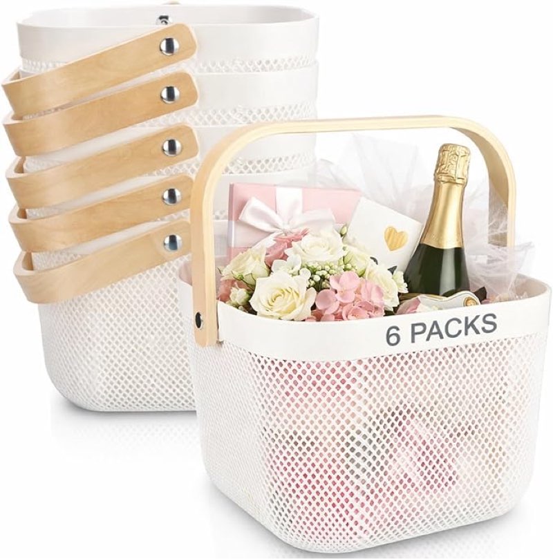 Roshtia 6 Pcs Plastic Mesh Storage Basket with Handle 9.8 x 10.2 x 7.1 Inch Garden Harvest Storage Basket Multi Functional Hanging Organizer for Kitchen Bathroom Picnic Cabinet Home(White)