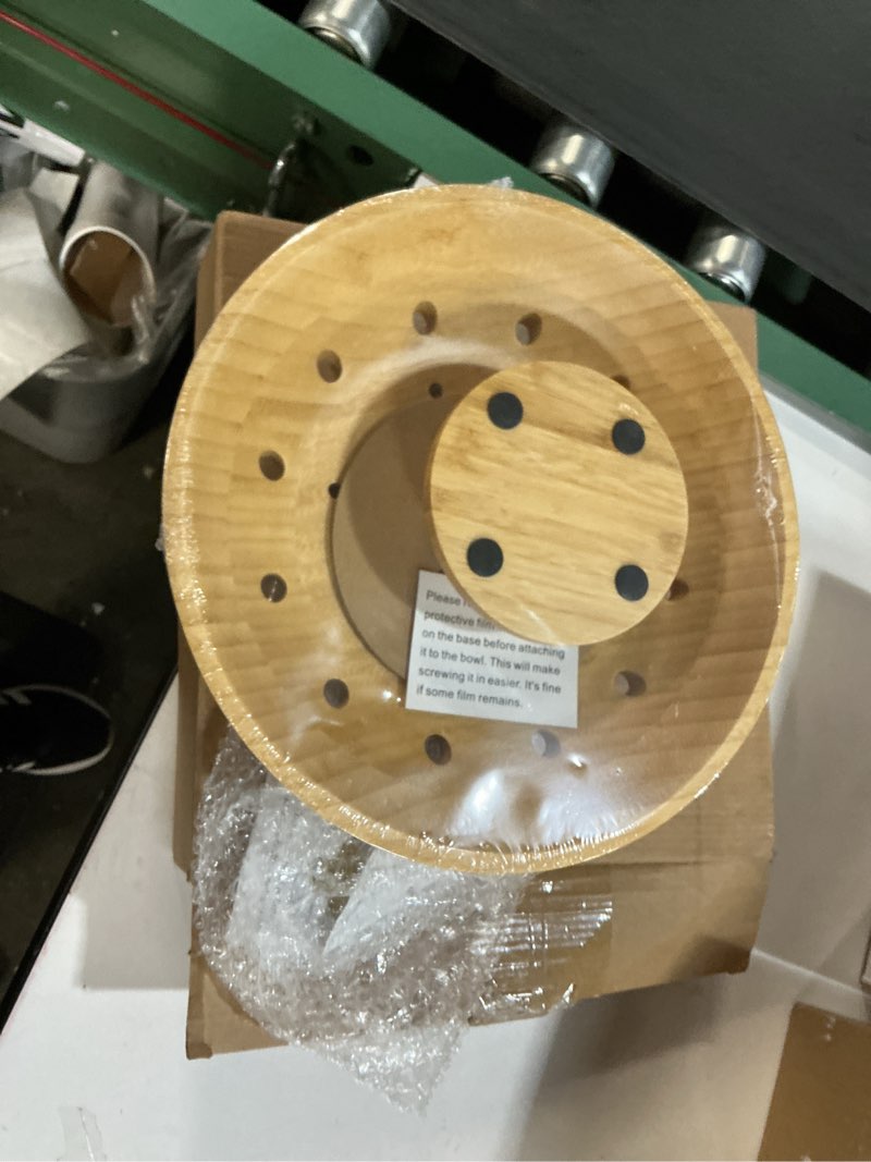 Condition photo showing New/Like New for Fruit Basket Fruit Bowl for Kitchen Counter - Wooden Pedestal Bowl with Ventilation Holes, Decorative Bamboo Holder, Wooden Serving Frutero for Produce and Vegetable Storage, Wood Decorative Gift Idea