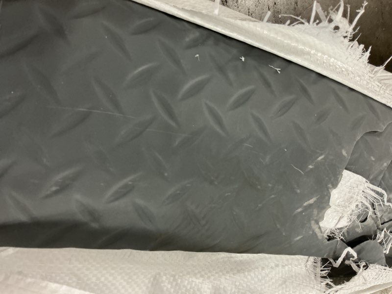 Condition photo showing As Is for large garage floor mat, large thickened garage flooring | diamond plate, heavy duty, anti-slip, rubber garage floor mats for under car, garage, workshop, enclosed trailer large