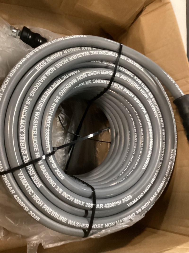 Condition photo showing Good Condition for 3/8" 4800psi pressure washer hose 25ft with swivel quick connect for cold/hot water max 248°f, kink resistant steel wire braided, wear resistant power washer hose with m22 14mm adapter gray 25ft