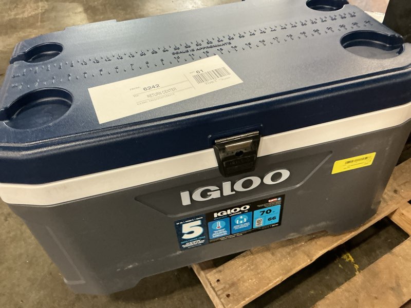 Condition photo showing As Is for igloo maxcold latitude 70 quart cooler - ash gray/sea/black