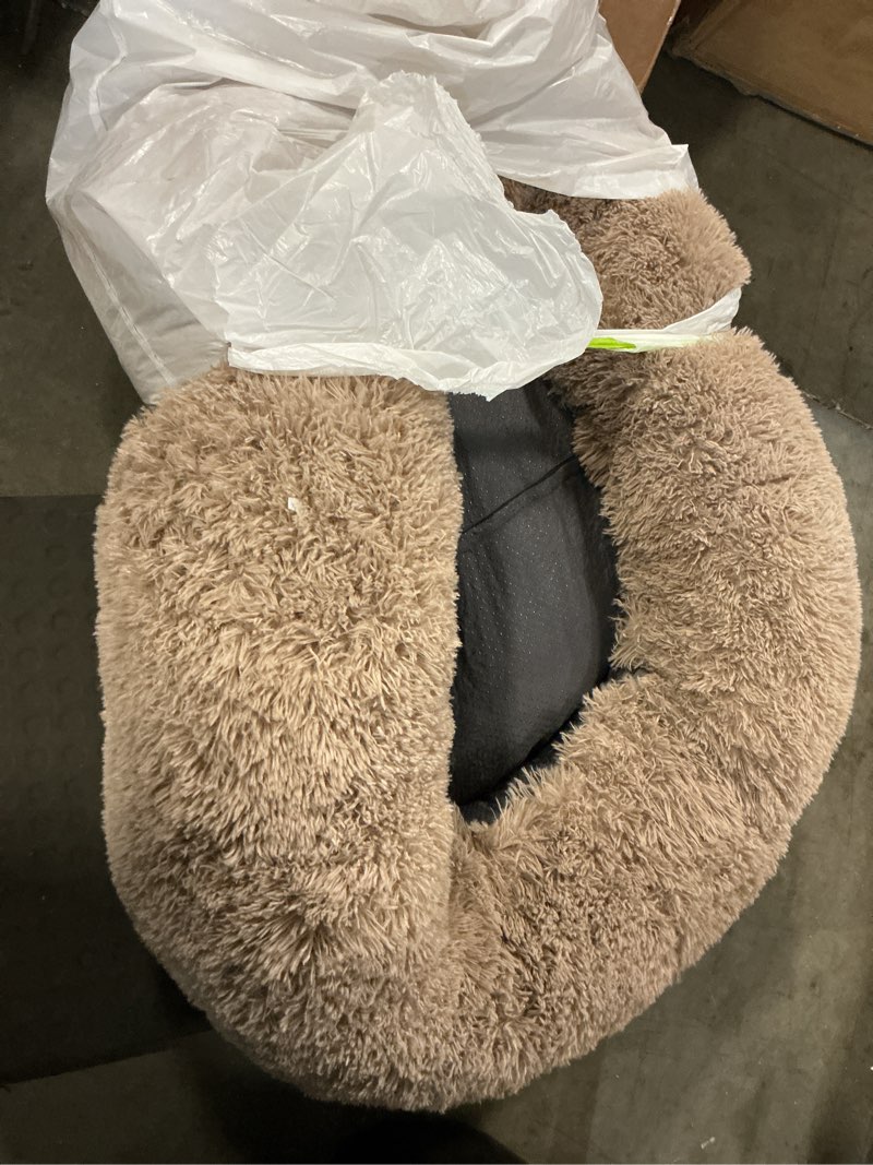 Condition photo showing Good Condition for Bedsure Calming Dog Beds Large Sized Dog - Donut Washable Large Pet Bed, 36 inches Anti-Slip Round Fluffy Plush Faux Fur Dogs Bed, Fits up to 80 lbs Pets, Camel 36"L x 36"W x 10"Th Camel