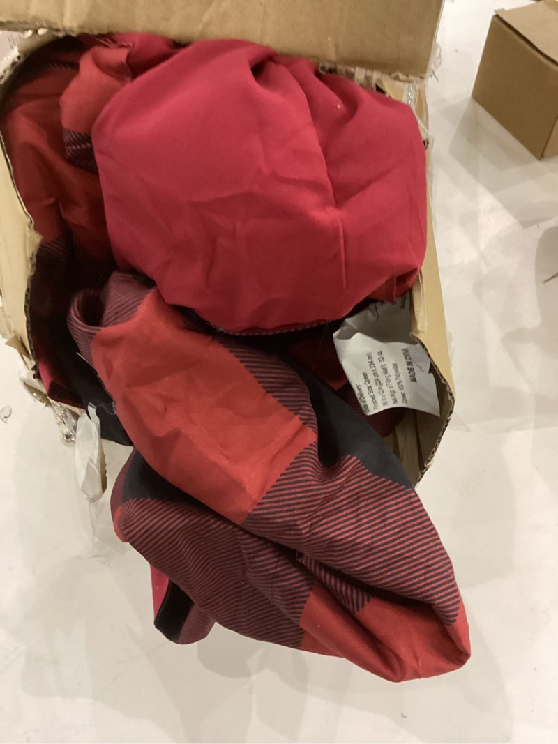 Condition photo showing As Is for downluxe Lightweight Plaid Comforter Set (Queen) with 2 Pillow Shams - 3-Piece Set - Red/Black Plaid - Down Alternative Reversible Comforter Plaid Red/Black Queen