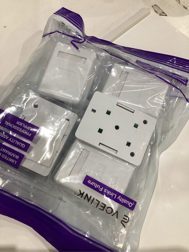 Condition photo showing As Is for vcelink cat6 rj45 surface mount box shielded 1-port, compatible with utp cat6/cat5e/cat5 stranded or solid network cables, 5-pack, white