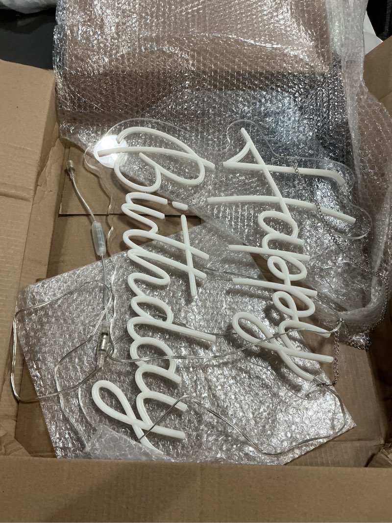 Condition photo showing Good Condition for happy birthday neon sign for wall decor, led happy birthday light up sign, usb powered dimmable neon light for birthday party decorations backdrop, warm white