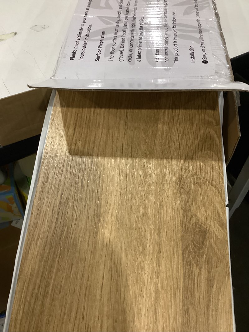 Condition photo showing As Is for mysflosy peel & stick floor tile, 36-pack 54 sq.ft waterproof vinyl flooring self-adhesive, wood-look vinyl planks for diy installation 36 x 6 inches blonde oak 36