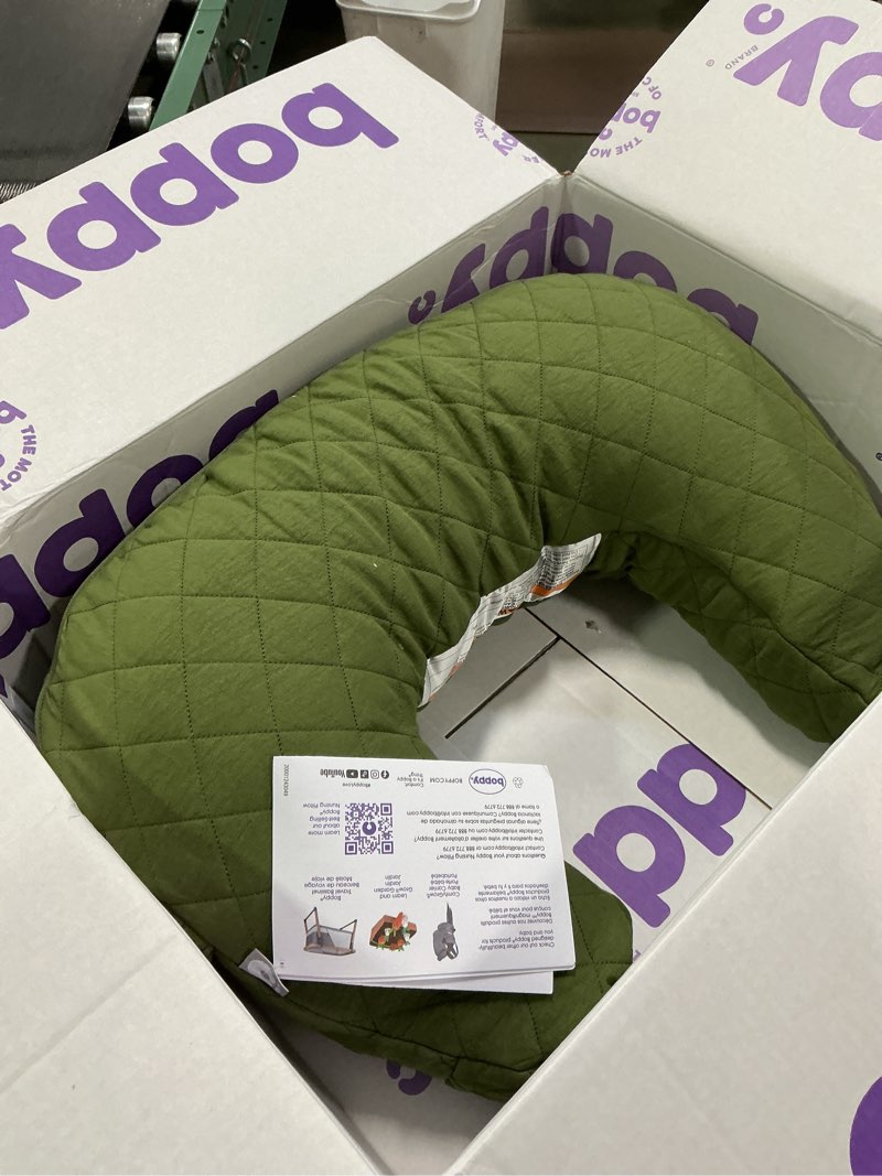 Condition photo showing Good Condition for Boppy Nursing Pillow with Luxe Fabric Cover, Quilted Moss, Larger, More Supportive Pillow for Breastfeeding and Bottle Feeding; Firmer and Higher Than Original, w/Premium Cover; JPMA Certified New Nursing Pillow Luxe - Quilted Moss