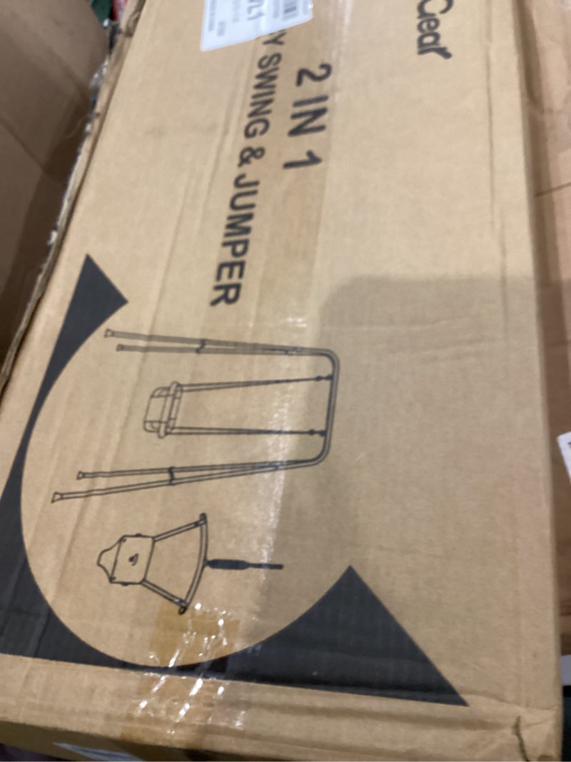 Condition photo showing As Is for 2 in 1 Baby Jumper with Swing, Baby Swing Indoor and Outdoor Use, Baby Jumpers and Bouncers, Toddler Swing with Foldable Stand Gray