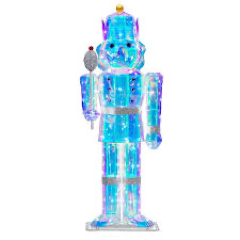4FT Large Light-Up Giant Nutcracker Christmas Decor, Prismatic Iridescent Nutcracker Outdoor Soldier