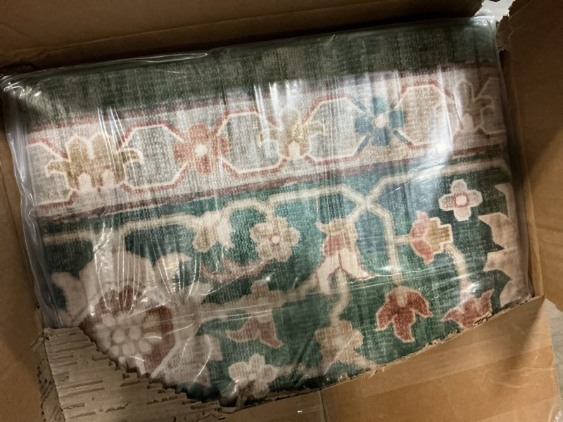 Condition photo showing Good Condition for 10x14 rugs for living room bedroom, washable green area rugs non slip large rug for dining room office, floor decoration vintage boho big rug carpet low-pile kid & pet friendly border green 10'x14'