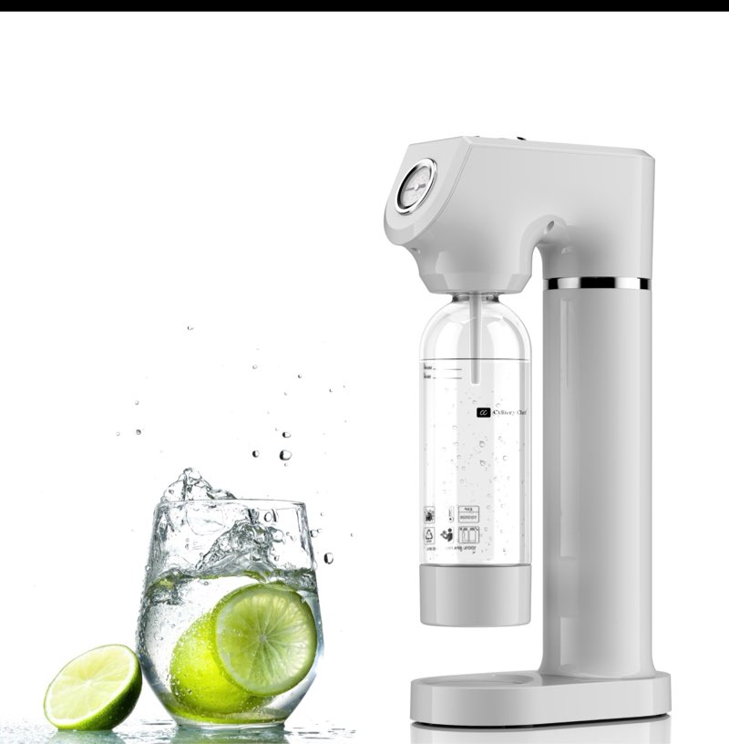 Culinary Chef Sparkling Soda Maker – Soda Machine for Carbonated Water – BPA-Free Reusable Water Bottle included – Planet-Caring Carbonated Water Maker for Home – Fits Standard CO2 Cylinders, White