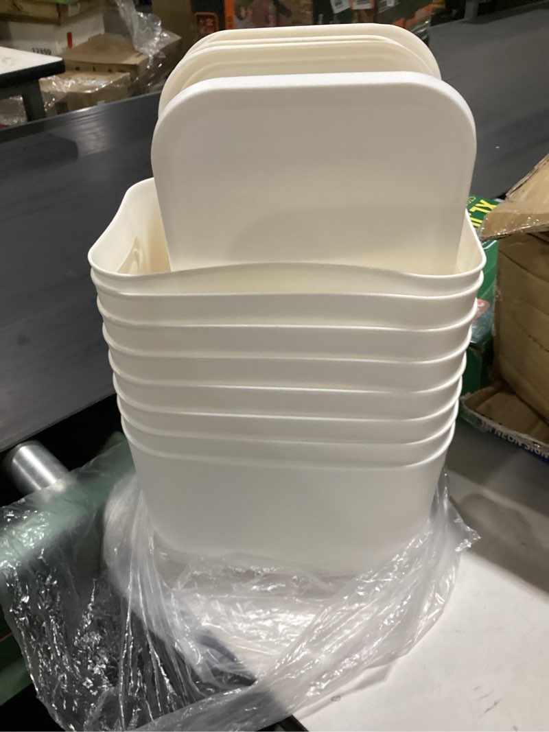 Condition photo showing New/Like New for 8 pack white storage bins with lids stackable storage container for organizing, storage boxes with handle for shelves, cute storage bin for craft, snacks, 9.85x6.9x5.7 inch