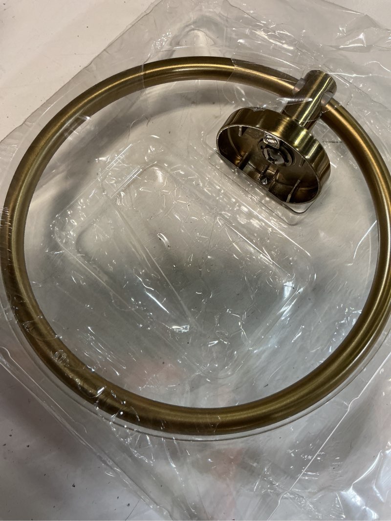 Condition photo showing Good Condition for allen + roth harlow brushed gold wall mount single towel ring