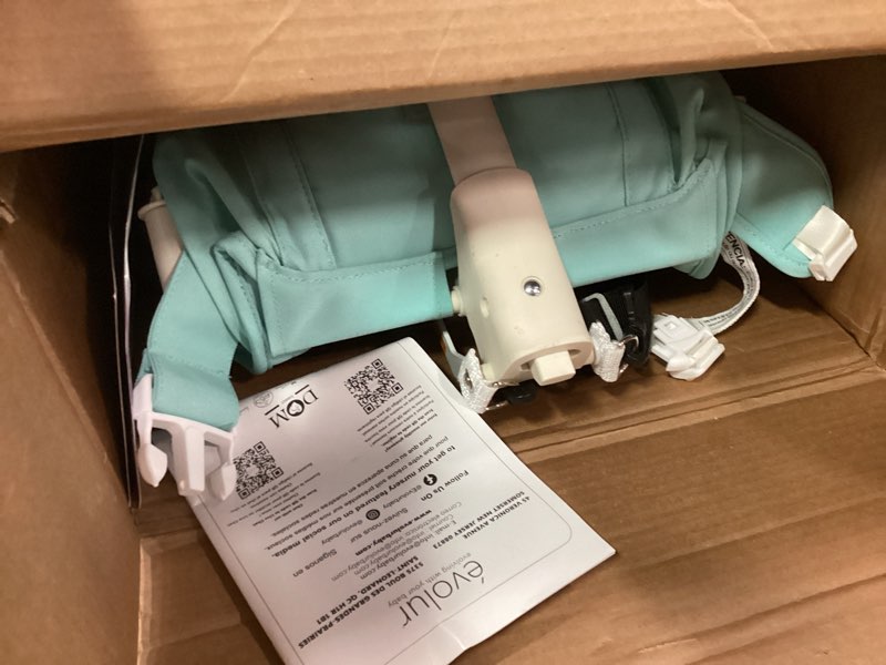 Condition photo showing Good Condition for Evolur Roamer Ultra Light Umbrella Stroller in White Blue, Quick One-Hand Easy Fold Stroller, Five Point Safety Harness, Adjustable & Removable Canopy, Lightweight Aluminum Frame Baby Stroller