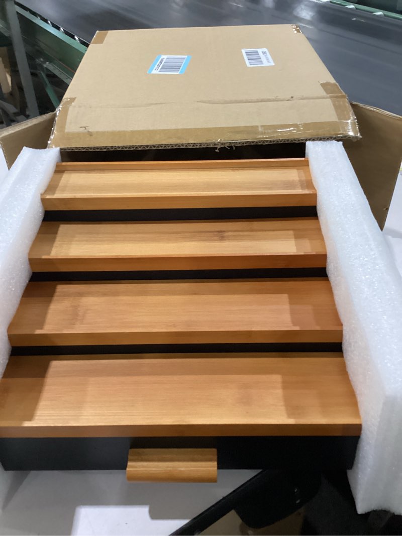 Condition photo showing As Is for Sephyroth Cologne Organizer for Men 4 Tier of Elevated Cologne Display Shelf with Drawer Storage Perfume Organization and Storage Display Risers,Great Gift for Man(4Tier-BlackWalnut)