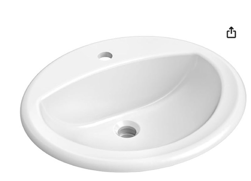20x17 inch white ceramic drop-in bathroom sink, oval vanity top with & 3-hole faucet (1.25" centers)