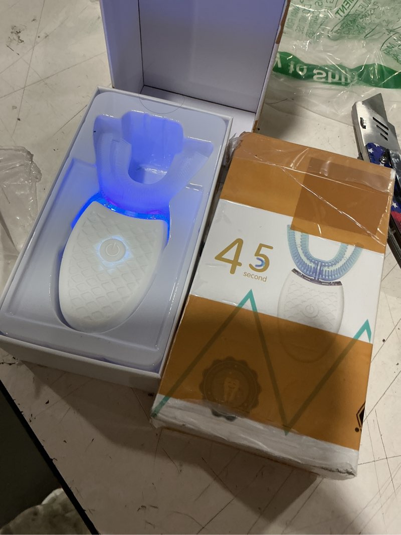 Condition photo showing As Is for 2 pieces ultrasonic electric toothbrush adults u shaped automatic toothbrushes for teeth whitening, 3 brush heads, whole mouth 360 degree cleaning hands rechargeable ipx7 waterproof (no base)