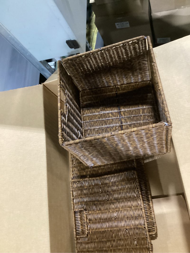 Condition photo showing Good Condition for wicker storage basket - large 12x12x10in cube, woven wicker for shelves, pantry, kitchen & bathroom organization (brown) brown 12x12x10
